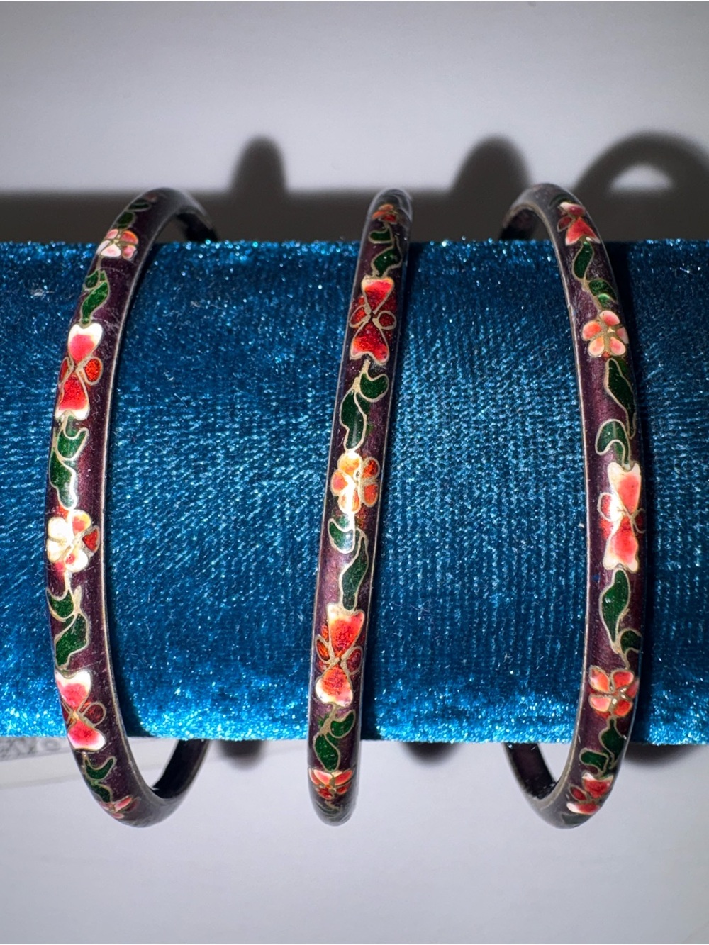 Purple Floral Cloisonné Enamel Bangle Bracelet Set